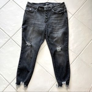Judy Blue Distressed Button Fly Black Skinny Jeans